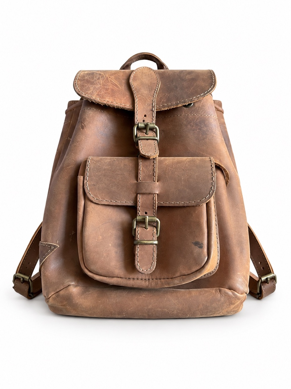 Vintage Distressed Brown Leather Backpack | Rustic Rucksack | Adjustable Straps